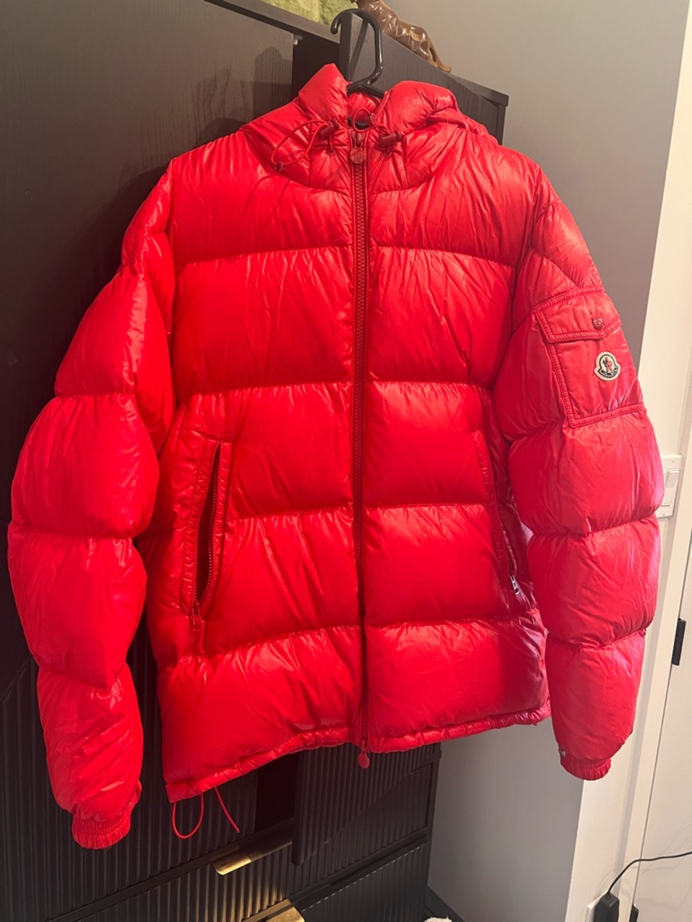 Moncler Glossy Bright Red Quilted Down Jacket